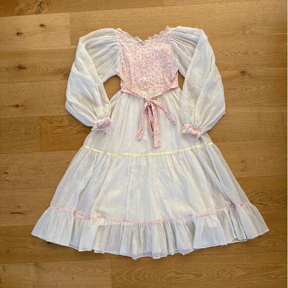 Tag Removed  - Gunne Sax Prairie Dress in White & Pink - Picture 4 of 4